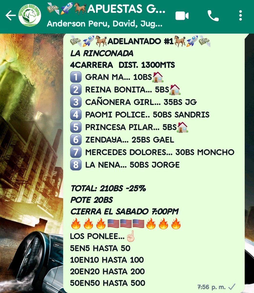 MARCASGAEL's tweet photo. Apuestas @apuestasgael100 así andan los rematicosss cierran el día sábado.... Hay premios para el más ganador de remates adelantados
📱+584129089006 comunícate 
@DUMONT81
@GonzaloSangron5 @marrpacheco @jeanmaire280285 @HipicoSol @sukoyhipico @a_hipismo @PuertaAbierta_ https://t.co/84DKmOzrON