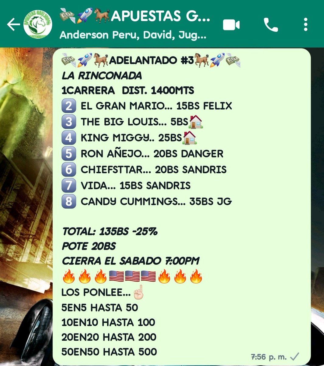 MARCASGAEL's tweet photo. Apuestas @apuestasgael100 así andan los rematicosss cierran el día sábado.... Hay premios para el más ganador de remates adelantados
📱+584129089006 comunícate 
@DUMONT81
@GonzaloSangron5 @marrpacheco @jeanmaire280285 @HipicoSol @sukoyhipico @a_hipismo @PuertaAbierta_ https://t.co/84DKmOzrON