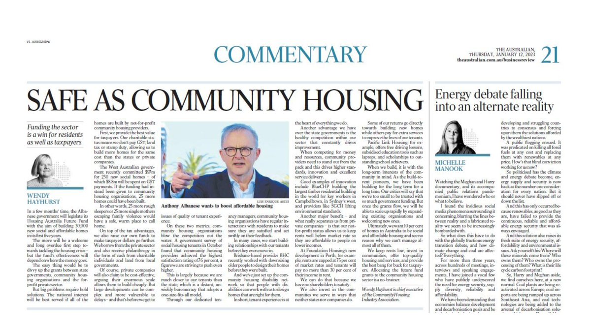 In an op-ed for The Australian today, @WendyHayhurst CEO, CHIA explains why funding the sector is a win for residents as well as taxpayers. communityhousing.com.au/wp-content/upl…