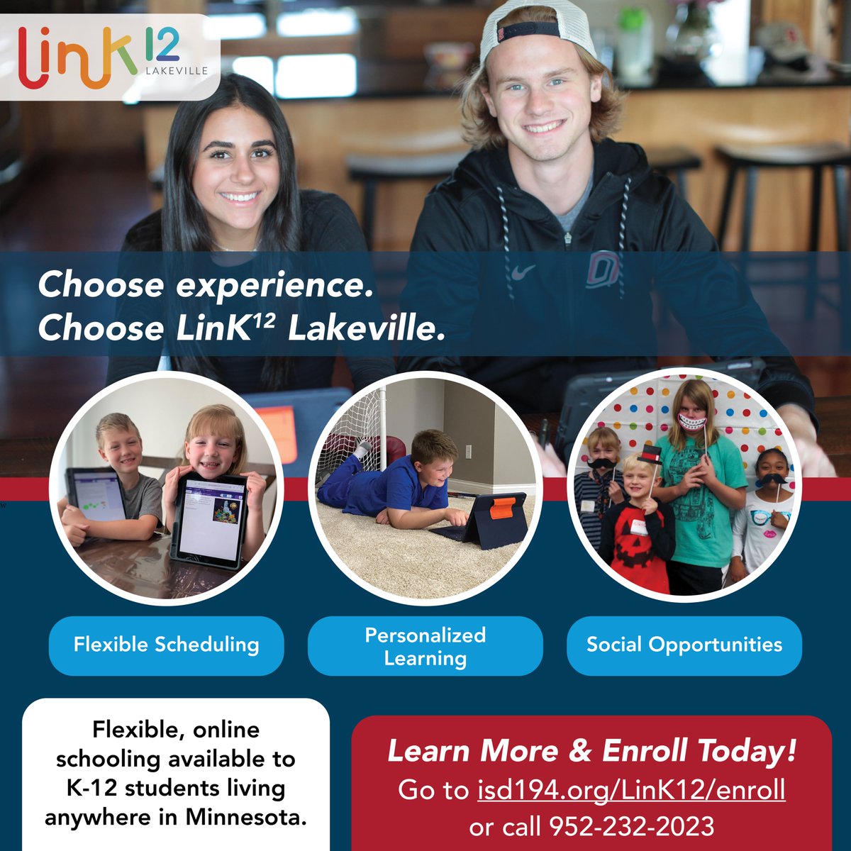 LakevilleAreaPS's tweet image. K-12 families looking for a flexible learning schedule and individualized instruction in a virtual environment within the Lakeville Area Schools district can check out LinK12 Lakeville Online (@_link12). 

Learn more at isd194.org/link12/enroll or email LinK12lakeville@isd194.org.