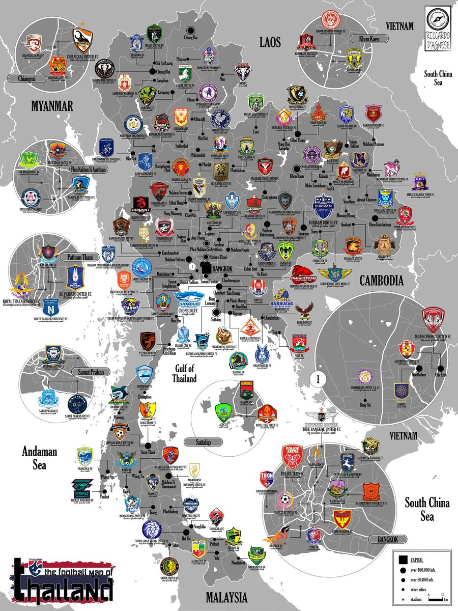 RiccardoDAgnese's tweet photo. 🇹🇭 Mappa della geografia calcistica della Thailandia realizzata da me 🇹🇭

All the teams of @thaileague, from the first to the third levels. @BuriramUtd and @MuangthongUtd are the most winning clubs in #Thailand. https://t.co/qd5bKJ1dDT