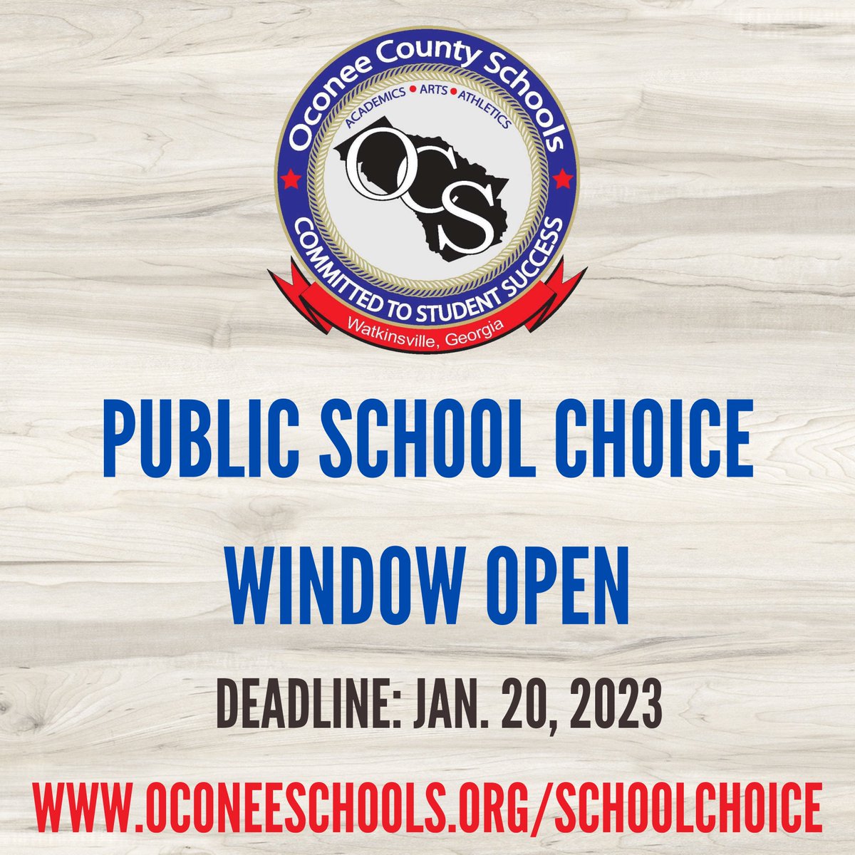 The deadline for school choice for the 2023-24 academic year is quickly approaching. To view the list of available schools and for the transfer application, please visit oconeeschools.org/schoolchoice.