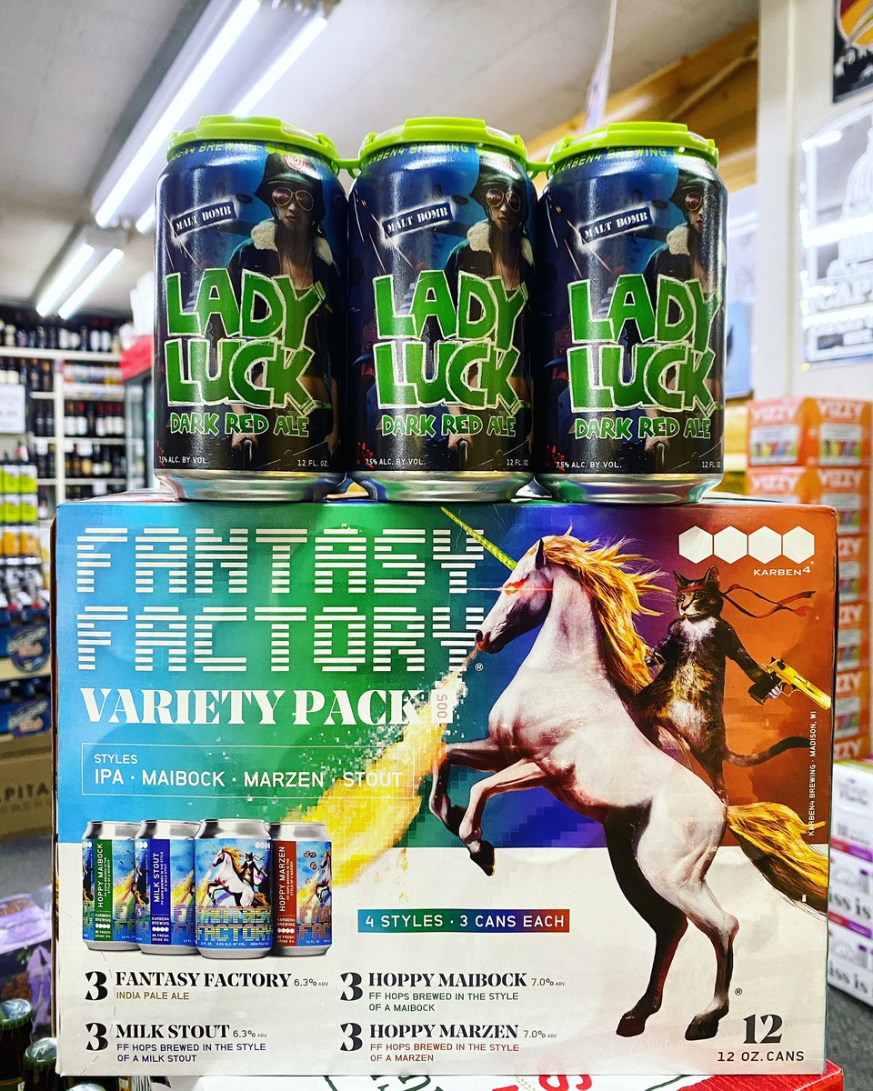 HarleysLiquor's tweet photo. Lady Luck- Dark Red Ale now available in 6 pack cans!🙌🏾

Fantasy Factory Variety Pack:
IPA
Milk Stout
Hoppy Maibock
Hoppy Märzen

@Karben4 

#wibeerwednesday #beergoals #wibeer #localbeer #newbeer #goodbeer #craftbeer #beeroclock #karben4brewing https://t.co/iRFKdaQ27v