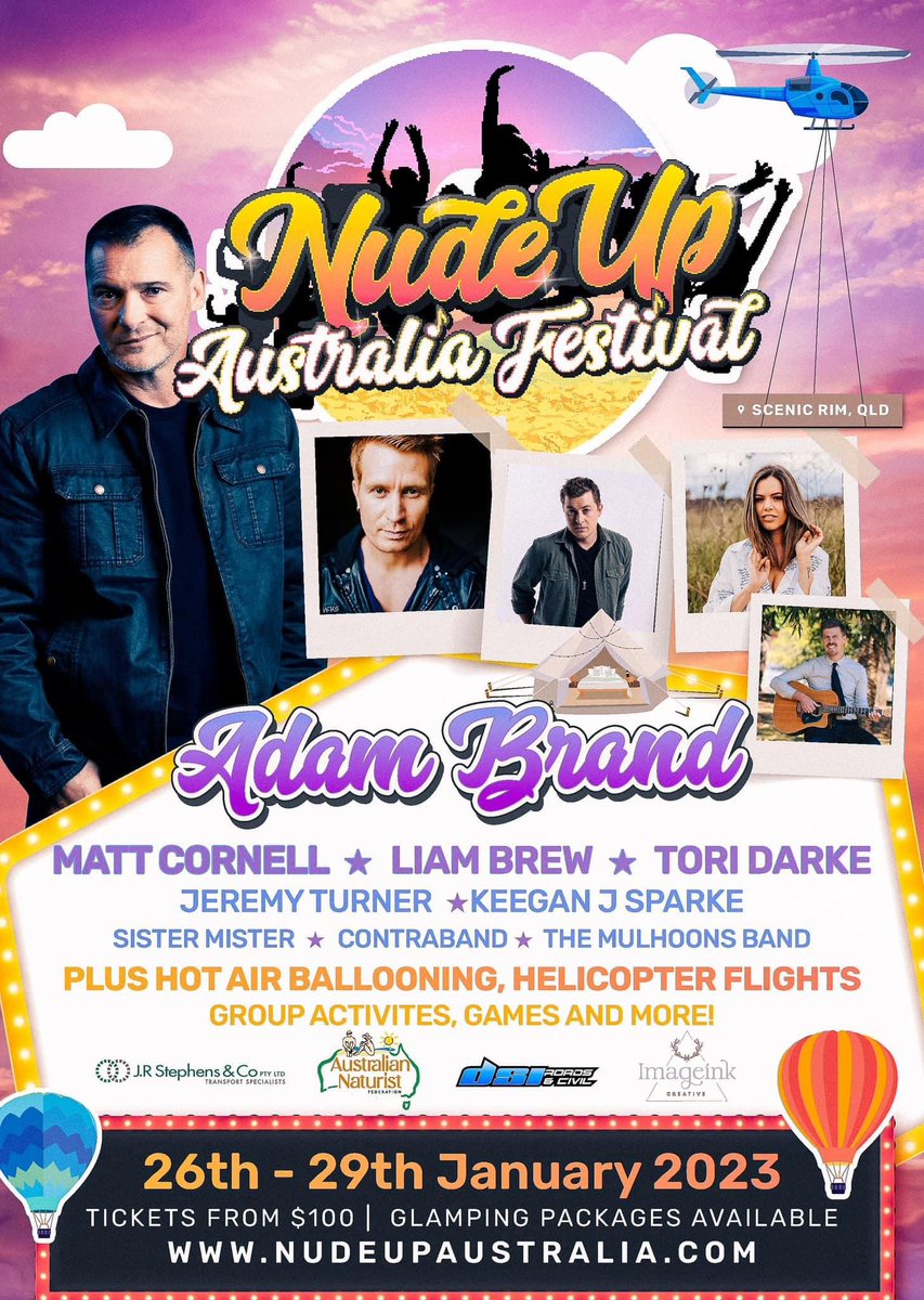 nudeyman's tweet photo. This will go down as a memorable event in Australian Naturisms history 😎
Website for full details and tickets https://t.co/4arYqrGczp 
#countrymusic #australia #music #festival #qeensland #scenicrim #clothesoptional #nonsexual https://t.co/fUuLKfMf9A