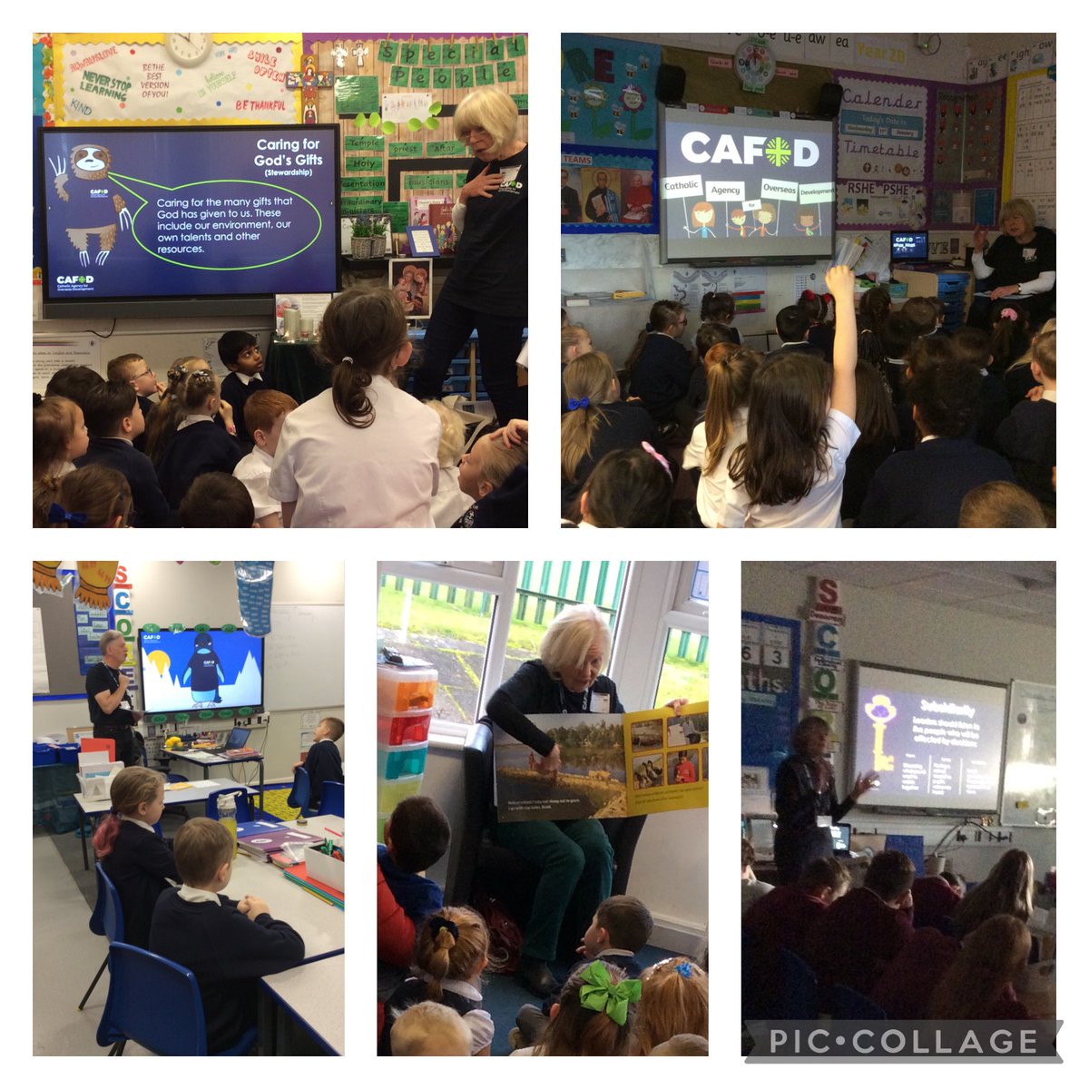 StAnnesRCSutton's tweet photo. It was wonderful to welcome the volunteers for @CAFODSchools @CAFODLiverpool  to school today to work with children from Nursery to Year 6 on Catholic Social Teaching. The children loved the animal characters for each principle. To find out more, visit https://t.co/6DG0pInKNm https://t.co/ccCWs9N2JL