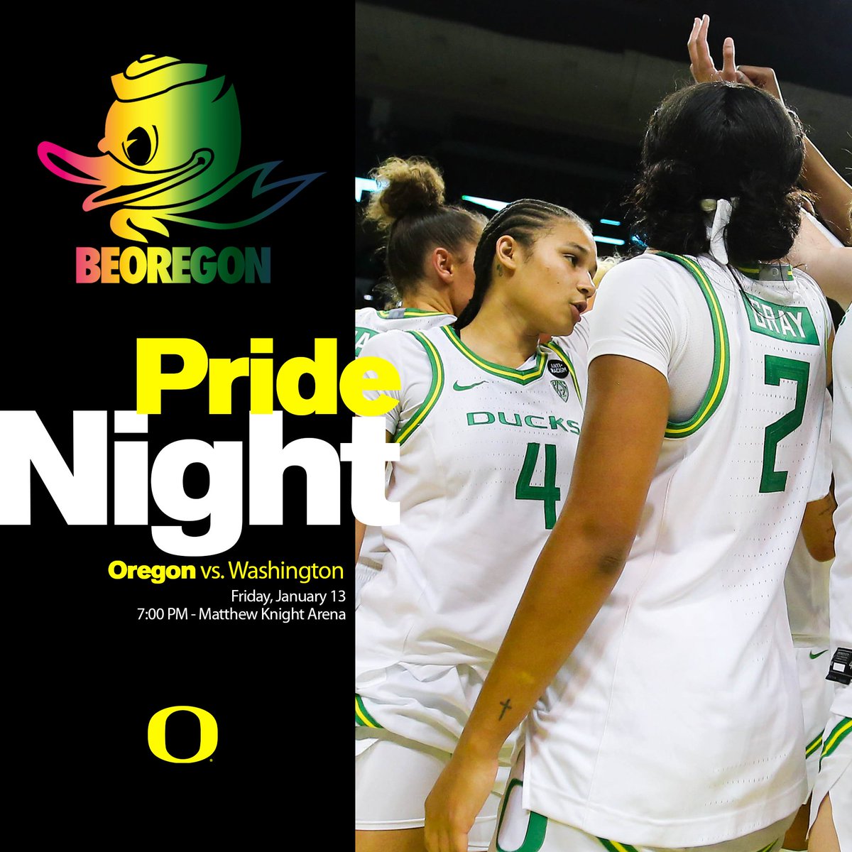 OregonWBB's tweet photo. Show your pride! ๐ณ๏ธโ๐
Join us for our BeOregon Pride Night at MKA on Friday and show support for the LGBTQ+ community. And win an official Nike BeOregon shooting shirt by participating in trivia and raffles throughout the game!
๐๏ธ https://t.co/YDOs03ukTF
#GoDucks https://t.co/imGv2rPQ3I