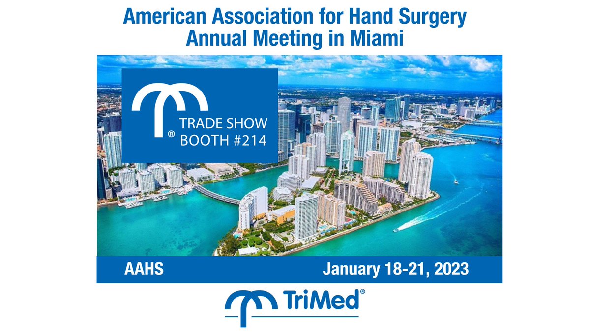 TrimedOrthoInc's tweet photo. Stop by and see us next week at #AAHS in Booth #214, January 18-21, 2023 in Miami! 

For more information visit https://t.co/fNYhq01s1n.

#medicaltradeshow #surgicaltech #orthopaedics #traumadoc #orthopedics #sportsmedicine #trimed #trimedortho #upperextremities https://t.co/LgattbFNp8