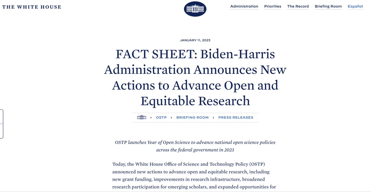 Keith Webster (@cmkeithw) on Twitter photo Pleased to see the <a href="/JoeBiden/">Joe Biden</a> and <a href="/VP/">Vice President JD Vance</a> administration designate 2023 as the year of #openscience. whitehouse.gov/ostp/news-upda…
Exciting times for all of us working in that space. Don't forget to sign up for the <a href="/CMULibraries/">CMU Libraries</a> open science newsletter! library.cmu.edu/about/news/202… Pleased to see the <a href="/JoeBiden/">Joe Biden</a> and <a href="/VP/">Vice President JD Vance</a> administration designate 2023 as the year of #openscience. whitehouse.gov/ostp/news-upda…
Exciting times for all of us working in that space. Don't forget to sign up for the <a href="/CMULibraries/">CMU Libraries</a> open science newsletter! library.cmu.edu/about/news/202…
