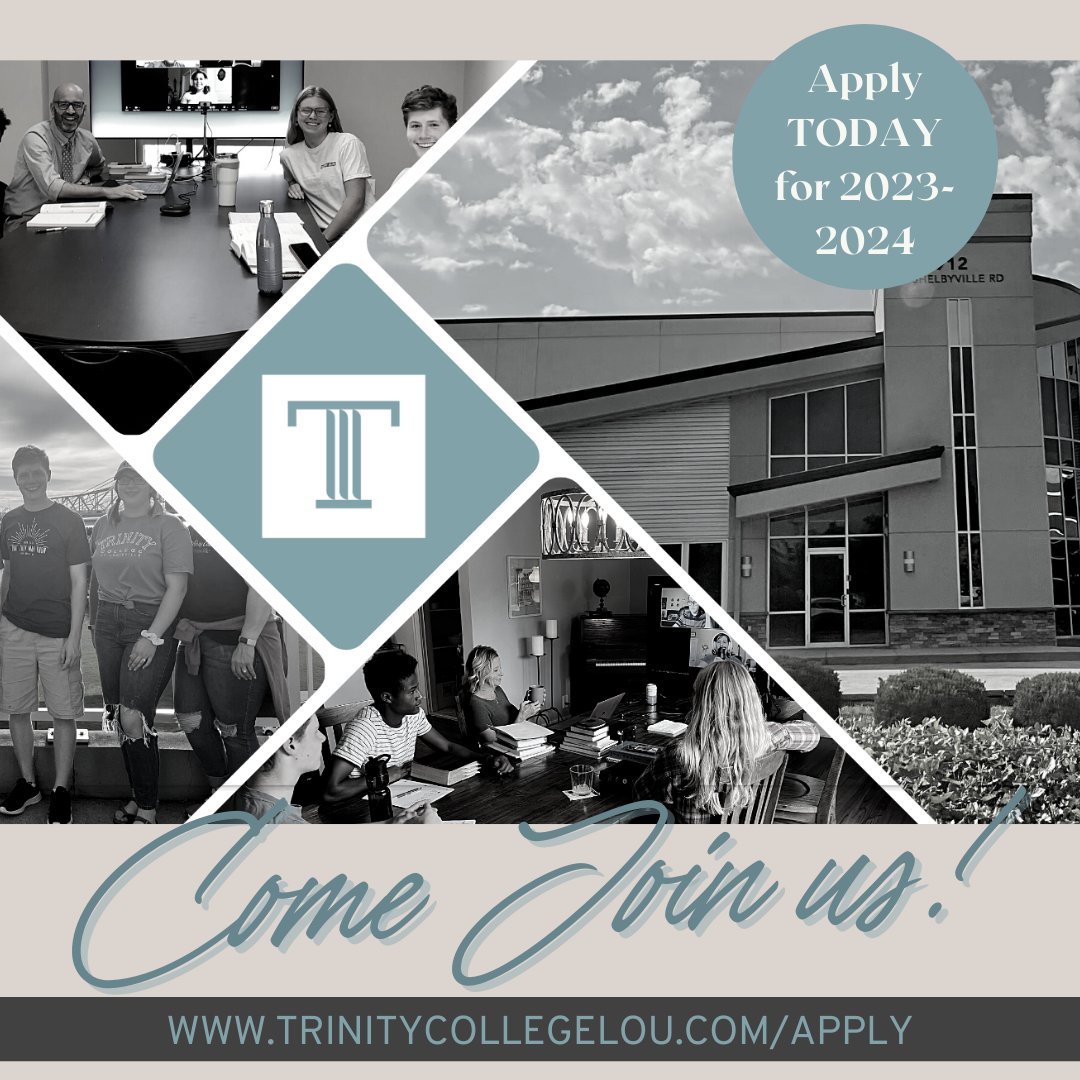 TrinityCollegeL's tweet photo. Deciding on a college for 2023-2024? Come join us at Trinity College of Louisville! 

✅ Academic rigor in classical christian higher education 
✅ Emphasis on serving the local church
✅ Centered on sound doctrine and biblical values 

Apply TODAY at https://t.co/NKQOA6oxkB https://t.co/PwlPT9xcQz