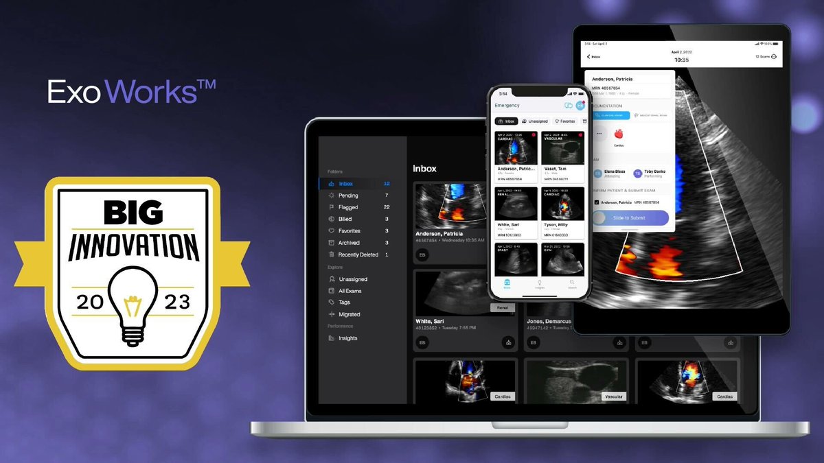 RisingTideVC's tweet photo. Exo Wins 2023 BIG Innovation Award for Exo Works™. The Company is known for its logical and user-friendly point-of-care ultrasound workflow system. More here https://t.co/bgqF4P3lQg #ultrasound #images #sensors #hospital #pointofcare #innovation @exoeffect https://t.co/9dId8zRMal