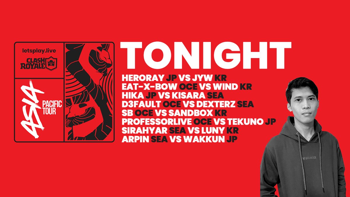Tune in TONIGHT for Day One of LPL Clash Royale APAC Tour 2023!

⏰ 10PM NZDT / 8PM AEDT / 6PM JPT / 6PM KRT / 5PM SGT

📺 ENG Stream: twitch.tv/lpl_play
📺 JP Stream: twitch.tv/lpl_jp
📺 KR Stream: twitch.tv/lpl_kr

#LPLCLASH | <a href="/EsportsRoyaleEN/">Clash Royale Esports</a>