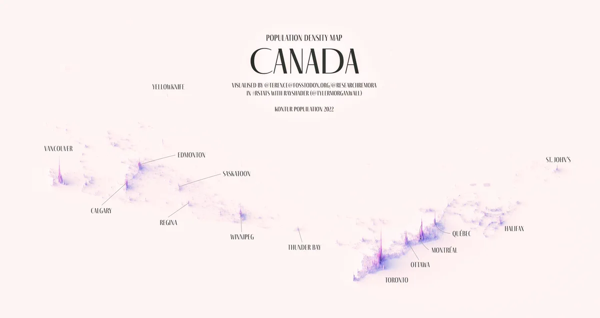 A population density map of Canada
