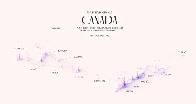 A population density map of Canada