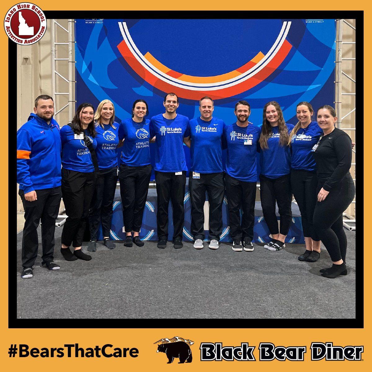 IDHSAA's tweet image. For today’s #BearsThatCare spotlight, @BlackBearDiner  wants to recognize the athletic trainers that keep student-athletes safe during both practice and play. Who’s the trainer that’s always looking out for your team? Tag them below!🐻