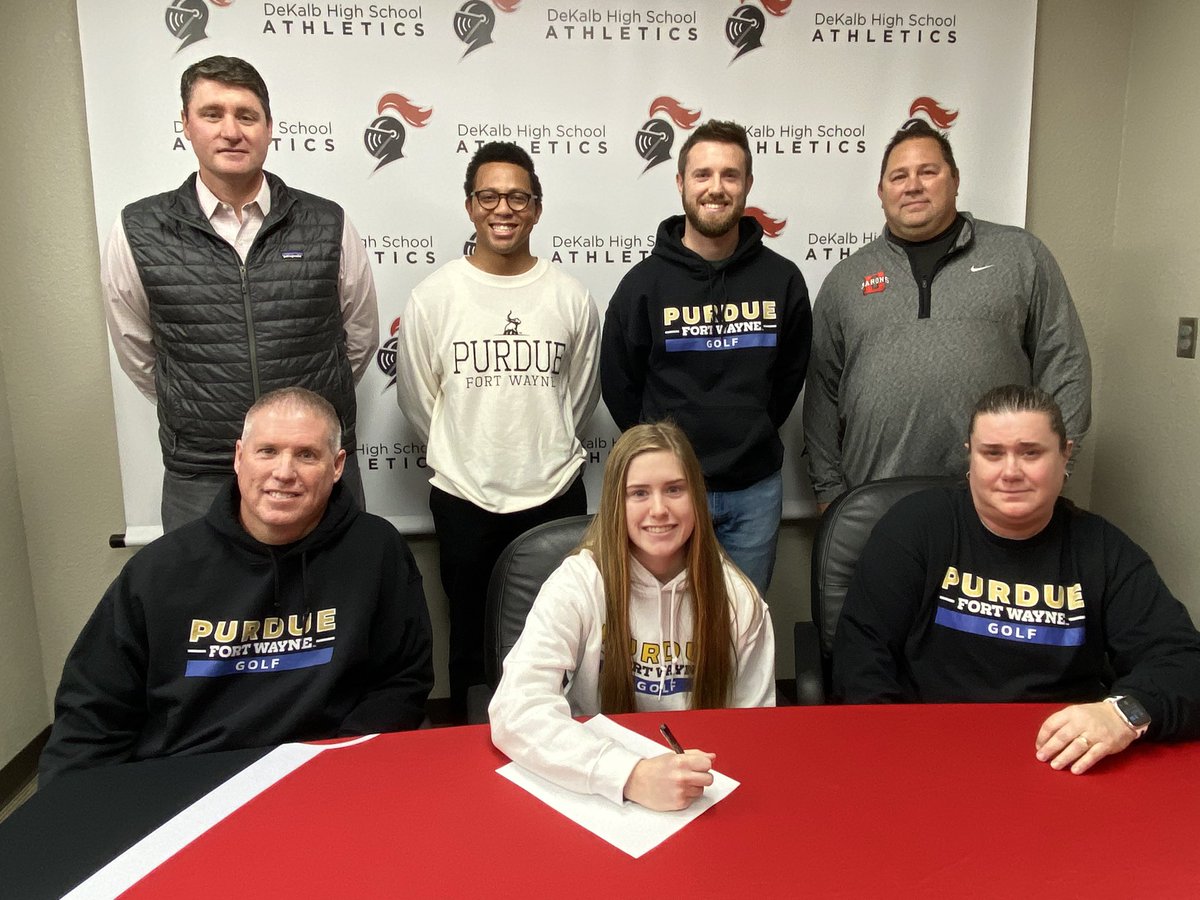 BaronAthletics's tweet photo. Baron Athletics 
Congratulations to Lillie Cone and her family. Lillie signed with Purdue Fort Wayne to continue her Golf and Academic career. 
@GoMastodons @MastodonWGolf 
#WeAreDeKalb https://t.co/ZyfKTpP3oa