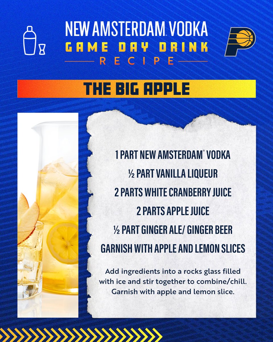 Pacers's tweet photo. whip up The Big Apple with @NewAmsterdam before we take on the Knicks tonight.🍸 https://t.co/b2kzfF8WX4