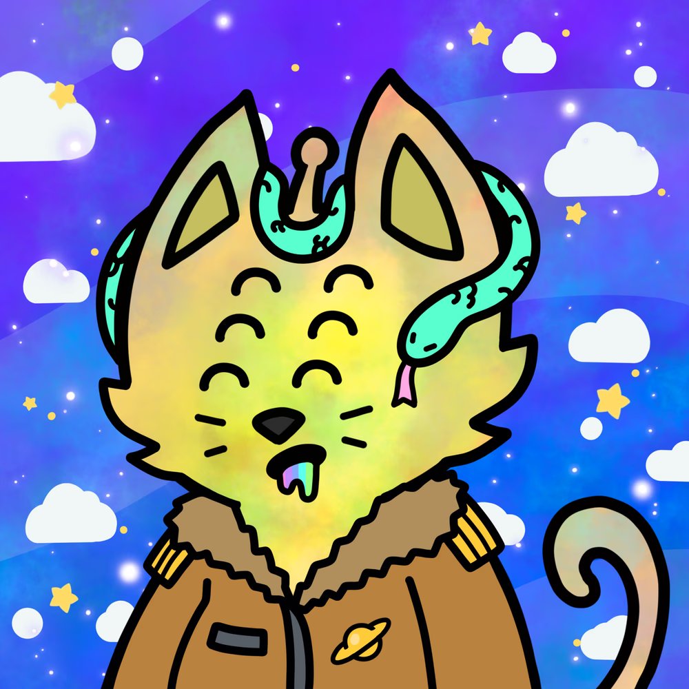 Lovin my <a href="/CosmicCats_/">Cosmic Cats</a> mutation! Had to get it mixed with the homie <a href="/0xCozyy/">𝑪𝜪𝒁𝒀 | TSC🎢</a> 's <a href="/alienfrens/">alien frens</a>! Felt like we spent forever messing with all the combinations last night🤣
🐍👽🧑‍✈️😼