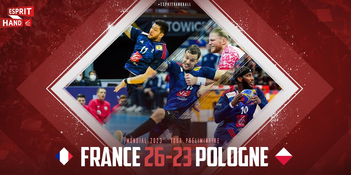 EspritHandball's tweet photo. VICTOIIIIIIIIRE 🤩 
La France s'impose face au pays hôte et commence son Mondial avec 2 points ! 
Bravo les Bleus 💪 🇨🇵 
#FRAPOL #EspritHandball https://t.co/YW05td606N