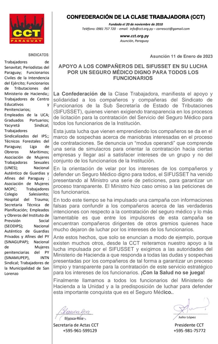 SetSindicato's tweet photo. NO ESTAMOS SOLOS 
GRACIAS A LA CCT POR EL APOYO 
UNIDOS LOGRAMOS LOS OBJETIVOS.
@OscarLlamosas @OscarOrue @MaritoAbdo @LaNacionPy @ABCDigital @780AM @ABCCardinal @UltimaHoracom https://t.co/EEmdLO5bDy