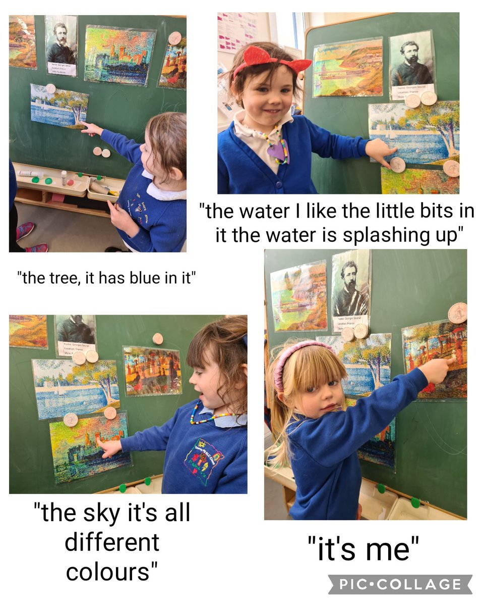 nurserydennyps's tweet photo. We are learning about Georges Seurat who paints using a technique called Pointillism.
Children have been sharing what they think about his artwork and have been creating their own by finger painting and using circle collage materials. @ArtistMomentELC #creativity #georgesseurat https://t.co/8RytKirazN