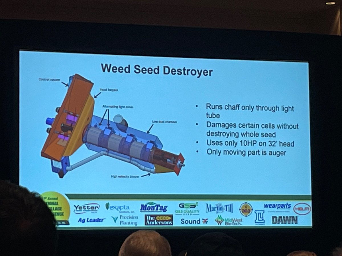 More National No-Till Conference highlights: Jon Jackson of Global Neighbor is using directed light to kill weeds seeds exiting a combine in the chaff — watch our News page for more on this research soon! #NNTC23