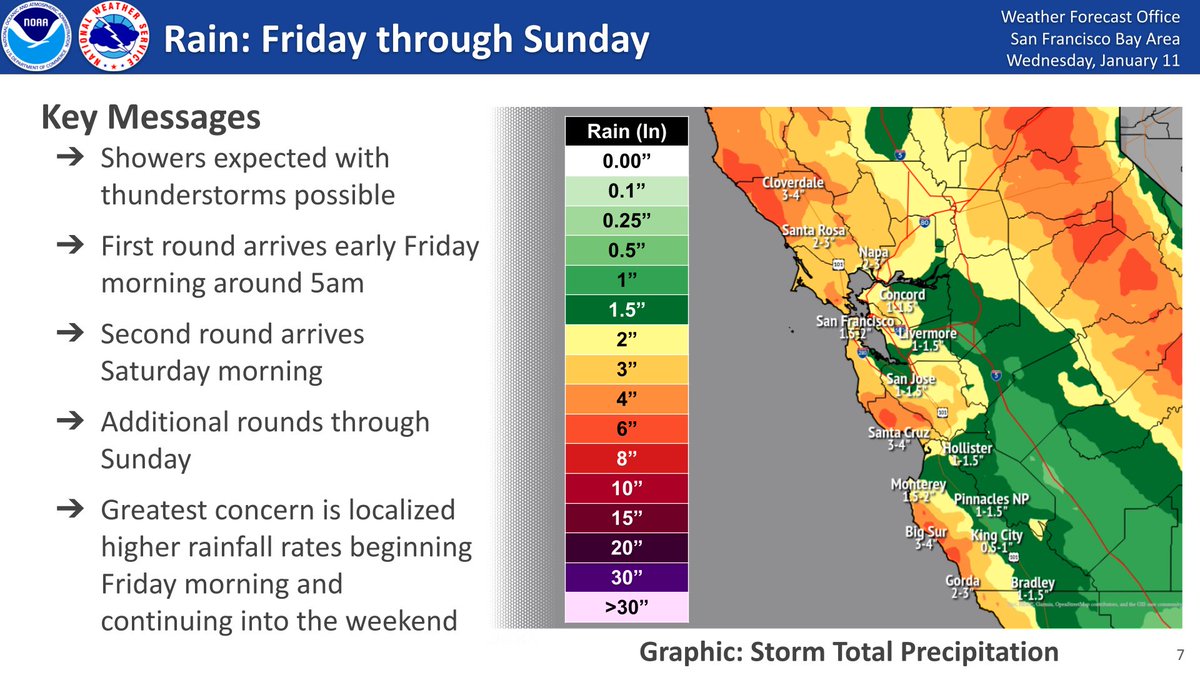 NWSBayArea's tweet photo. Rain continues into this evening with new flooding possible in the North Bay. Another impactful system Friday into the weekend with renewed flooding concerns area-wide. Keep up with forecast updates and stay safe! #cawx https://t.co/UFcK7boDle