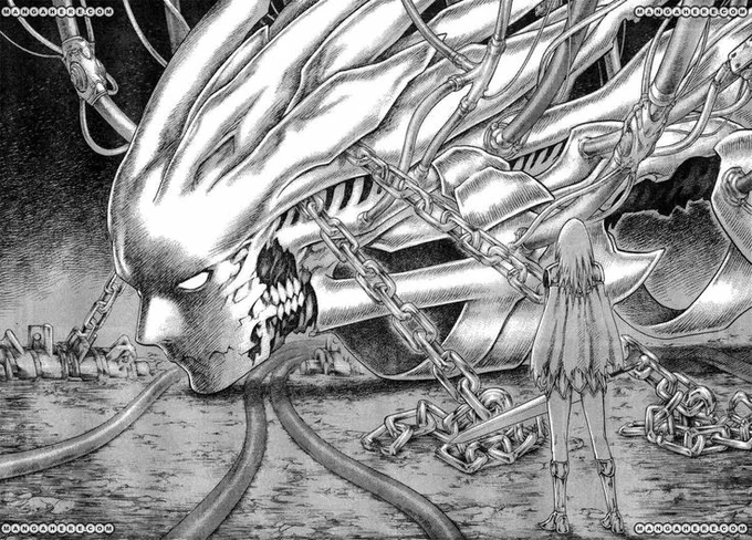 one of my favourite parts of Claymore (my favourite manga of all time) is how inspired the monster designs are. you are just constantly blindsided by the ingenuity and visual gravity of it all. 