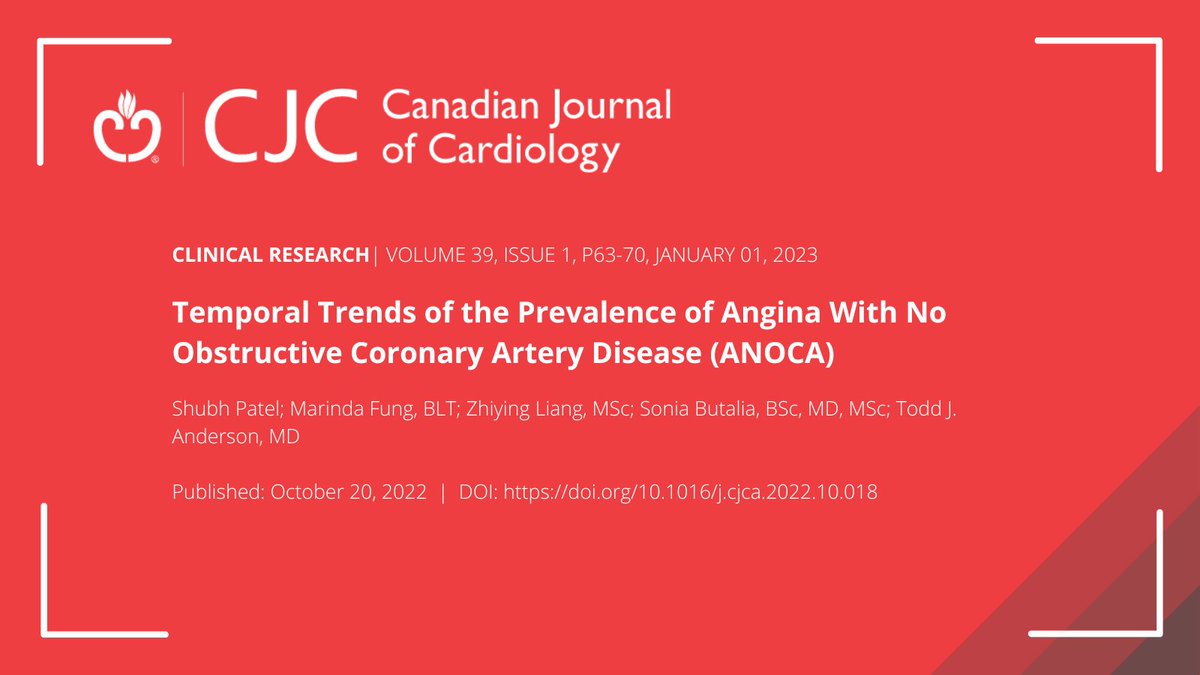 SCC_CCS's tweet photo. ☑️ January #CJC Article of the Month from Editor-in-Chief from @StanleyNattel @CJCJournals Temporal Trends of the Prevalence of Angina With No Obstructive Coronary Artery Disease (ANOCA). 👉 https://t.co/xdeIcyKWTV https://t.co/KremqOCfXq