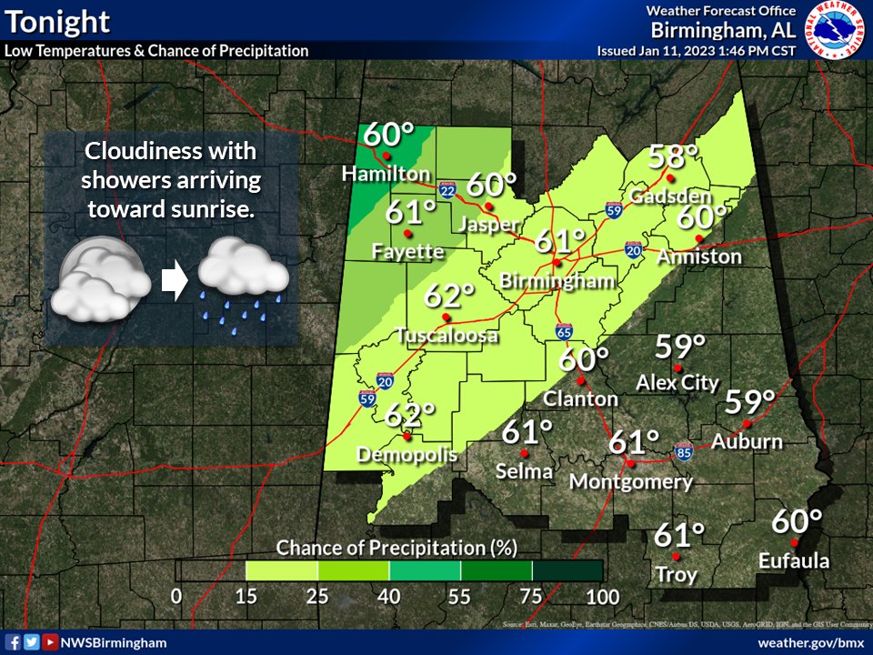 NWSBirmingham's tweet photo. Tomorrow's severe threat will be earlier in the day than the typical severe event, starting as early as 7am NW. Threats include damaging winds, hail, and tornadoes. Have multiple ways to get warnings and a plan of what to do, and take even severe thunderstorm warnings seriously. https://t.co/DhYJhslsLl