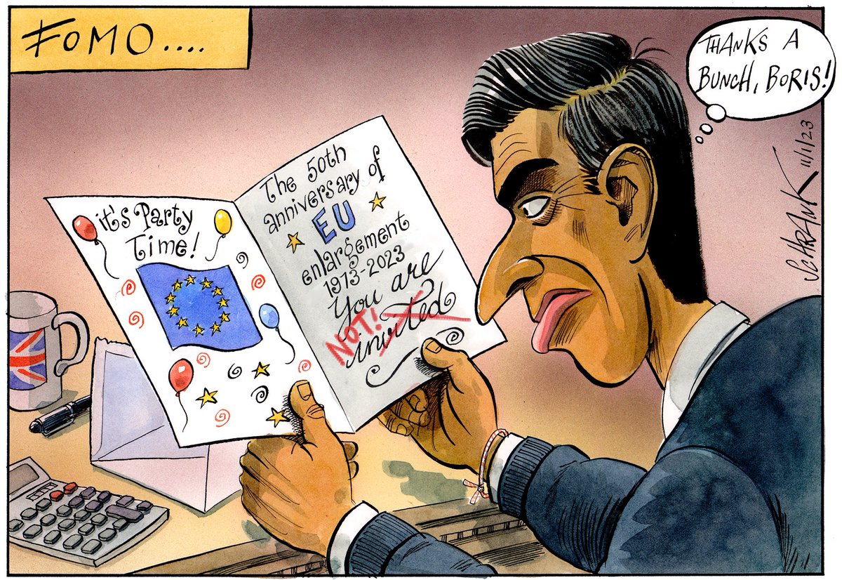 Peter Schrank on #RishiSunak #EUenlargement #Brexitisntworking #BrexitHasFailed #Europe #EU - political cartoon gallery in London original-political-cartoon.com