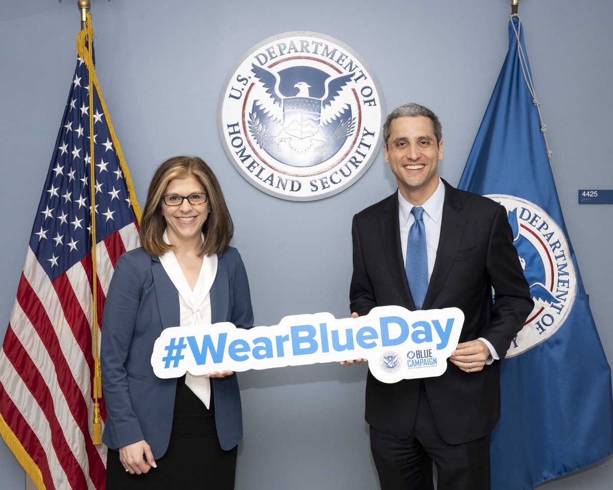 Deputy Under Secretary Burriesci &amp; I are wearing blue today to raise awareness of the scourge of human trafficking. <a href="/DHSgov/">Homeland Security</a> brings traffickers to justice &amp; supports victims every day. No more noble line of work than this. #WearBlueDay