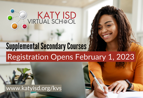 katyisd's tweet photo. Katy Virtual School (KVS) registration opens Wednesday, February 1! KVS is a long-standing program that offers the opportunity for high school students to take advanced courses on their own schedule. Visit our website for more details: https://t.co/2WAn1l8xxk https://t.co/tbZ35rjtdY