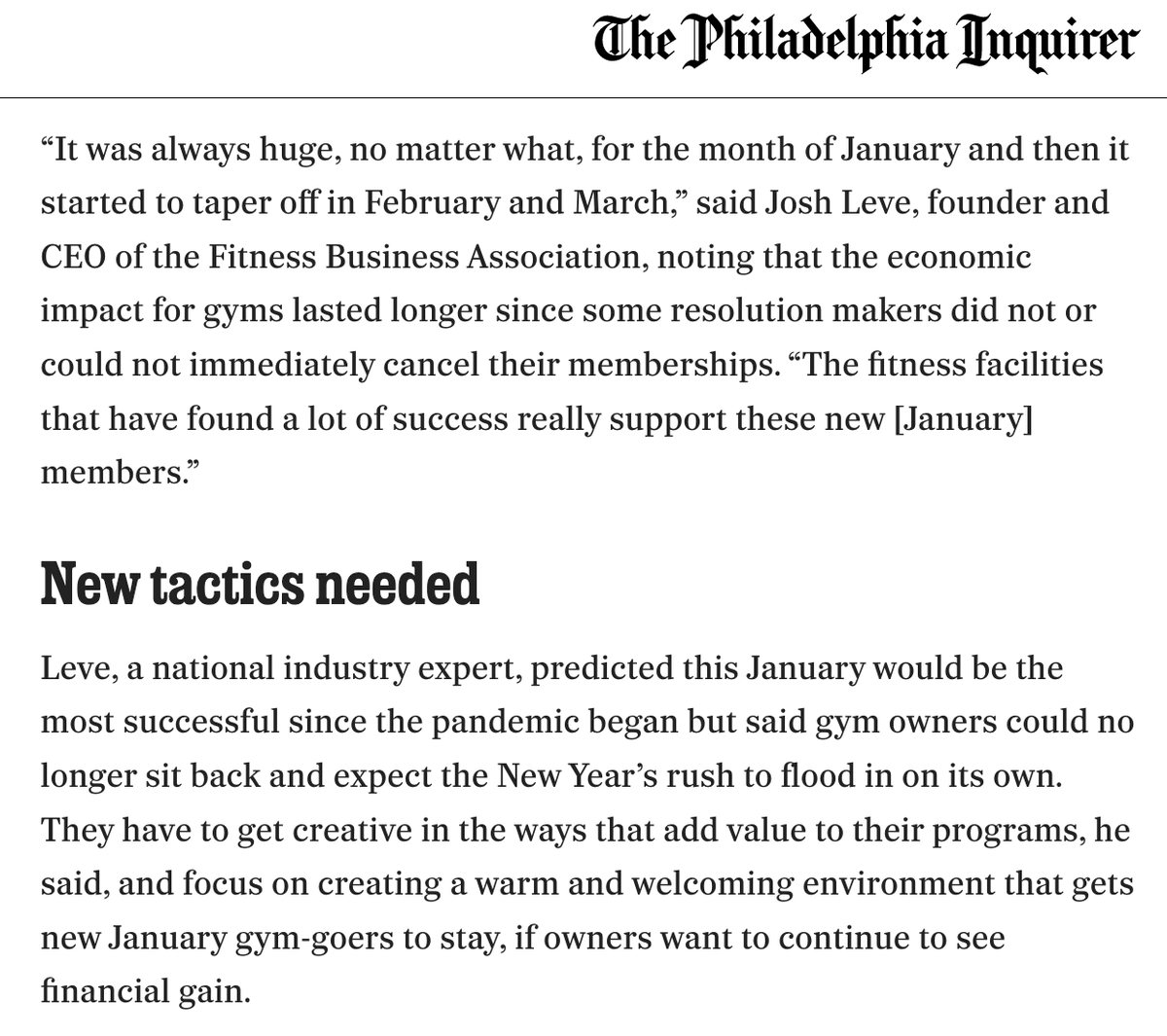 Always great talking with the folks at the Philadelphia Inquirer for the interview opportunity.  Always happy to lend my expertise from all we're gleaning here at the Fitness Business Association: loom.ly/4h31mYg