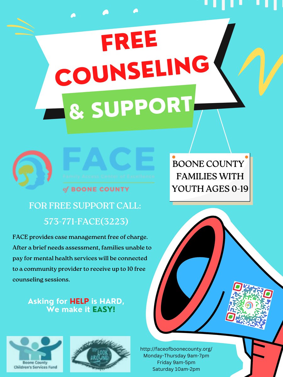 Could your child benefit from counseling but you don't know where to start? @faceofboonecounty can help navigate that! #FreeServices #SupportingFamilies #SupportingYouth #MentalHealthSupport #MentalHealthMatters #FreeCounseling #FreeCaseManagement #BooneCountyMO #CoMo