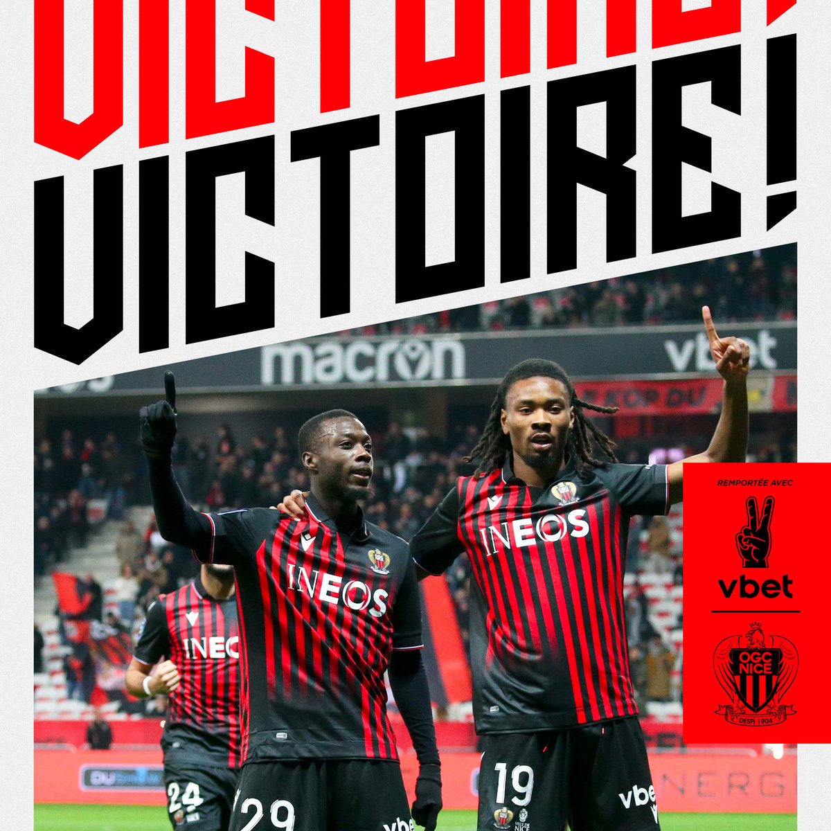 ogcnice's tweet photo. ✌️ VICTOIRE 🔴⚫️

✅ Le Gym renoue avec le succès, et de quelle manière (6-1 contre le @MontpellierHSC) 💪

⚽️ Pepe (x2), Thuram, Delort, Barkley (x2) sont les buteurs

#OGCNMHSC #OGCNice https://t.co/7wKOoNAmYg
