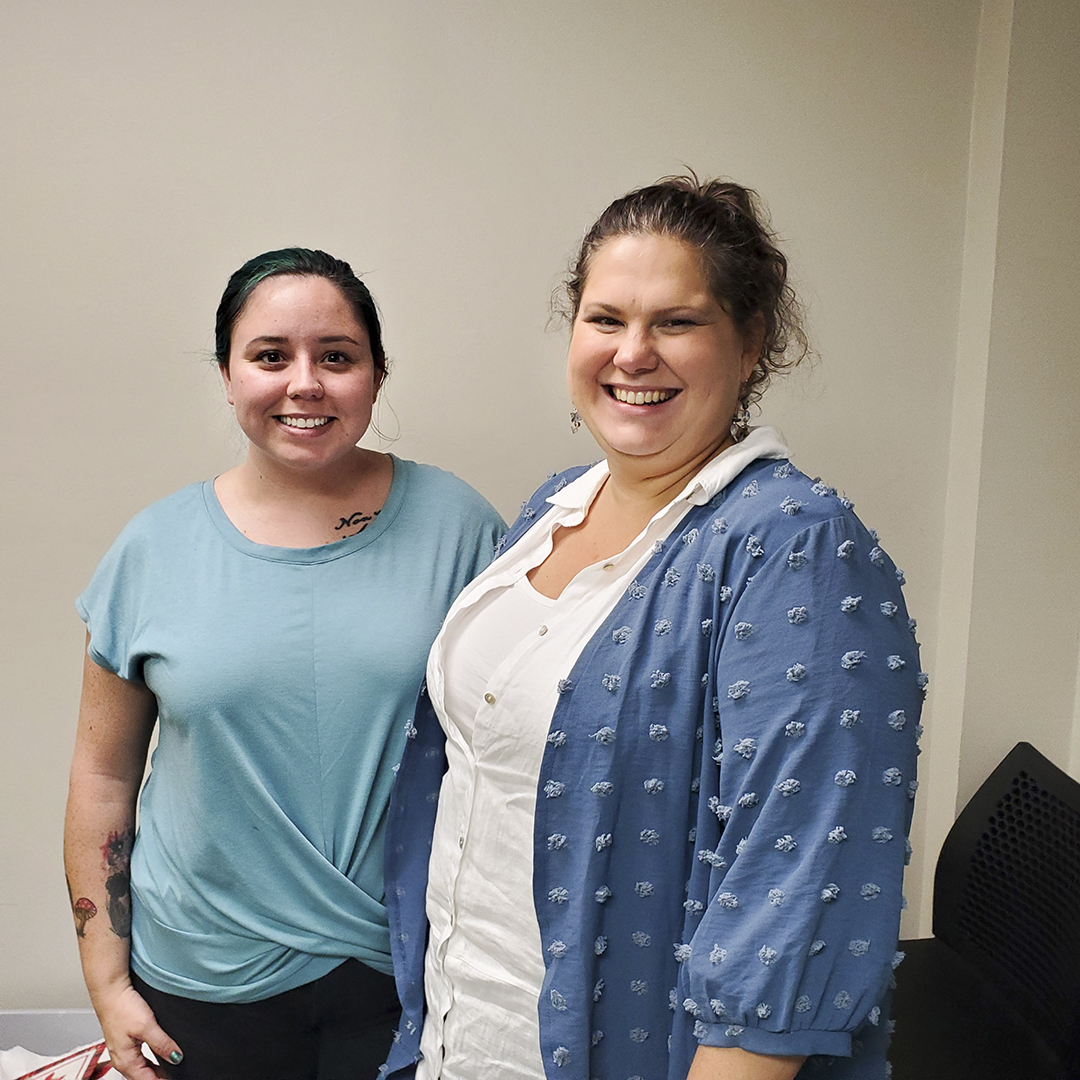 FSCGivesHope's tweet photo. Jennie Tice, FSC's Human Trafficking Outreach Coordinator and volunteer Riley Funk wore blue today to raise awareness of #HumanTrafficking! #WearBlueDay #FSCHopeandHealing #HTAM2023 https://t.co/EnzkBLxkda