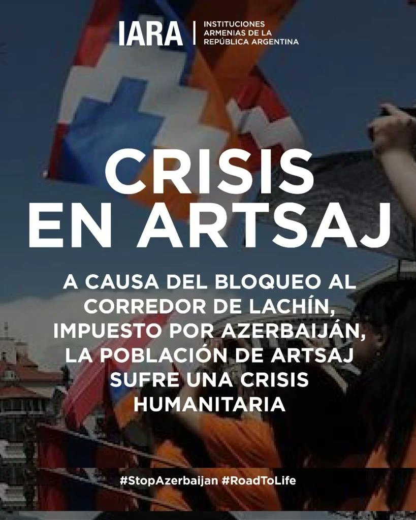 CArmeniaCba's tweet photo. Artsaj está bajo bloqueo desde el 12 de diciembre. Hay 120000 personas, entre ellos 30000 niños y bebés aislados.
Condenamos el bloqueo impuesto por Azerbaiján y exigimos la apertura del Corredor de Lachín urgentemente.
#ArtsakhBlockade #ArtsakhStrong #StopAyliev #StopAzerbaijan https://t.co/LRVVHCYBo8