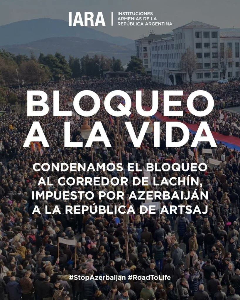 CArmeniaCba's tweet photo. Artsaj está bajo bloqueo desde el 12 de diciembre. Hay 120000 personas, entre ellos 30000 niños y bebés aislados.
Condenamos el bloqueo impuesto por Azerbaiján y exigimos la apertura del Corredor de Lachín urgentemente.
#ArtsakhBlockade #ArtsakhStrong #StopAyliev #StopAzerbaijan https://t.co/LRVVHCYBo8
