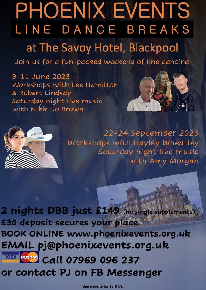 Really looking forward to next years line dance weekends with Hayley Wheatley, Robert Lindsay &amp; Lee Hamilton . Our February even is sold out, but we do have places left for June and taking bookings for September. Book online at itsallaboutthemusic.me/phoenix-events 🤠❤️🎵🎤
