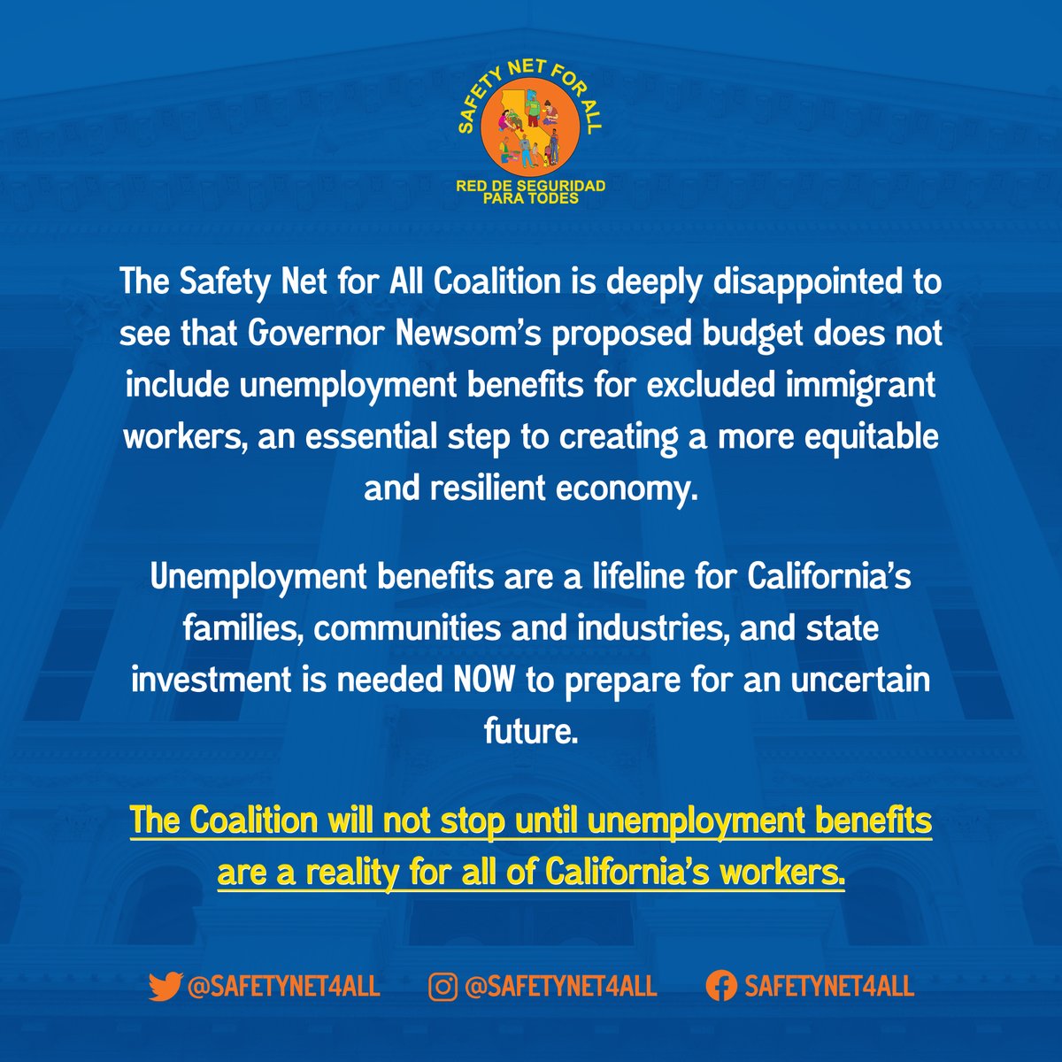 How we invest our $$ is a reflection of CA values and priorities. We cannot abandon our values and exclude California’s undocumented immigrant workers from economic equity programs. @RendonAD62 @SenToniAtkins @CAgovernor, prioritize #SafetyNetforAll @SafetyNet4All