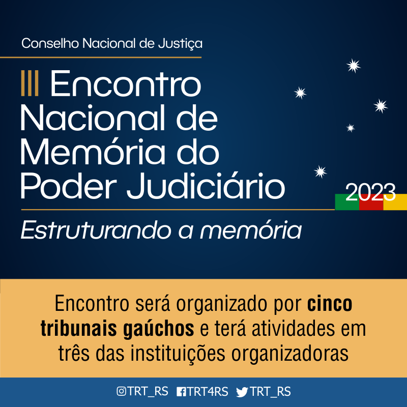 TRT_RS's tweet photo. Encontro de Memória do Judiciário em 2023 será organizado por cinco tribunais gaúchos e terá atividades em três das instituições organizadoras

Leia mais: https://t.co/xLj4u97Qml

@CNJ_oficial @TJRSoficial @TRF4_oficial @TRE_RS 
@TJMRSoficial https://t.co/Bu6CK1WpJc