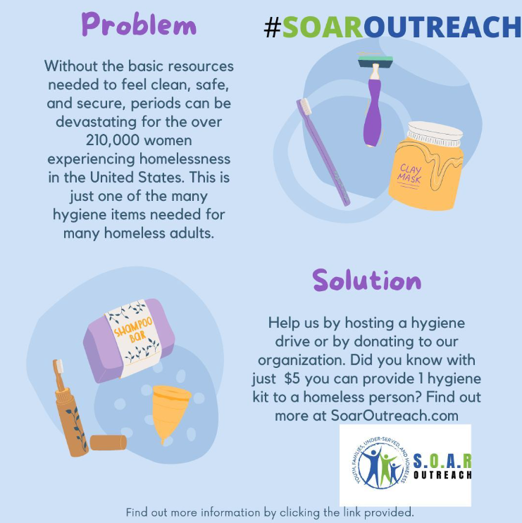 Click on the link to donate: buff.ly/3HxvhEb
or simply help us by hosting a hygiene drive, go here for more info: buff.ly/3rDwnZD
We also have an Amazon wishlist: buff.ly/34l3xnN 

#soaroutreachnc #soaroutreach #wakecountync #raleighnc #durhamnc