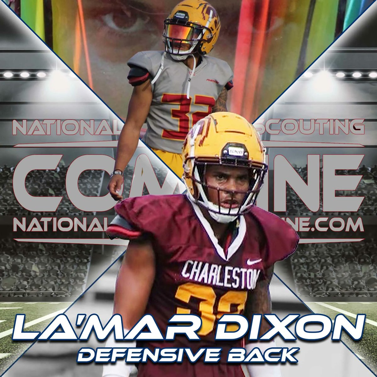 NSCombine's tweet photo. 2023 National Scouting Combine Featured Athlete La’Mar Dixon, DB From University Of Charleston "Patience is one of the important things I learned from the coaching staff."  https://t.co/ABHJBc2PBe @UCWV_Football @DIXON9_ https://t.co/lUPkxlQX4i