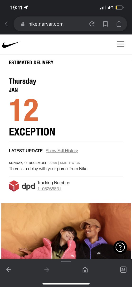 BenTanner98's tweet photo. @nikestore How long will you keep up this blag ? Christmas present that was ordered on the 10/12/22 has still not arrived. Still no update. @nikestore  you’re an absolute shambles. Sort it out https://t.co/nzWfMSu6Gy