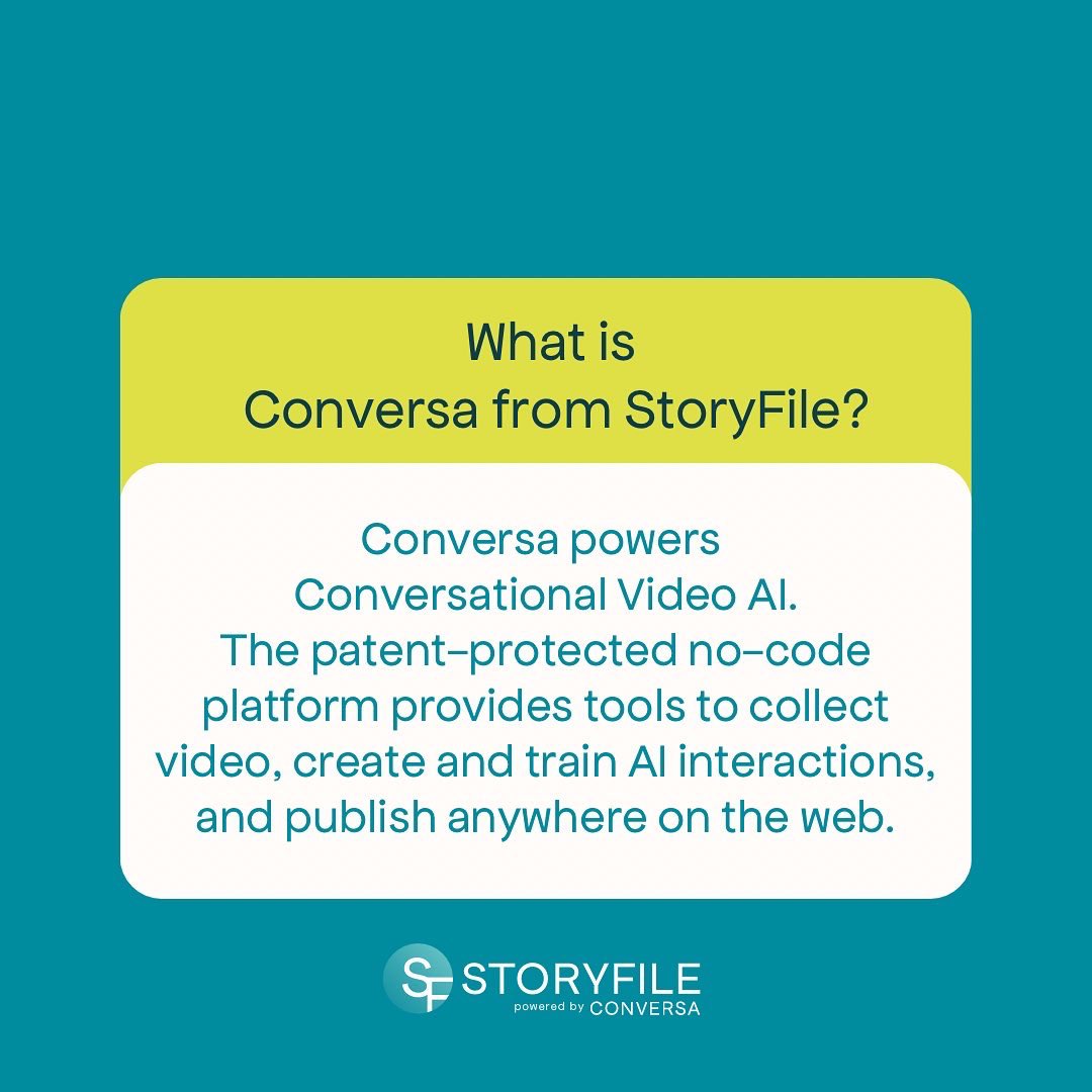 StoryFile's tweet image. Conversa is the next step in the online video revolution. To learn more and request a free demo visit StoryFile.com 🔍 
#StoryFile #ConversationalVideo #ConversationalAI #AI #ConversafromStoryFile #SaaS