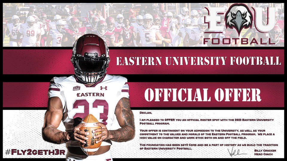 Bless to have earned my first offer !! Thankful for the opportunity !!! #AGTA @CoachNateHinkle @EUEaglesFB @PittilloRyan @KeepItTrill_5