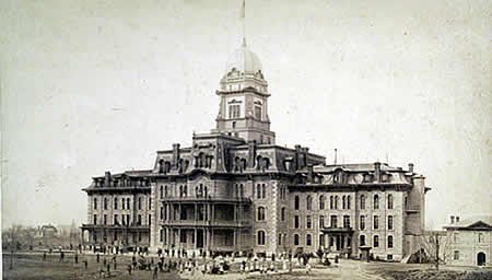 Minnesota school for the deaf (now Minnesota State Academy for the Deaf). Old Mott Hall, once towered over the hill across the town of Faribault MN.
