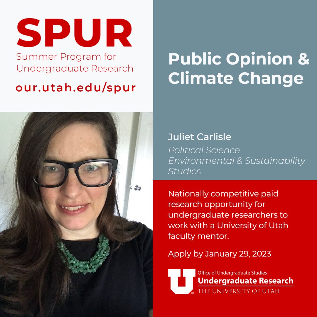 Find information about the 44 projects seeking undergrads for an intensive 10-wk summer research experience under the mentorship of a U of U faculty mentor, such as @CarlisleJuliet & others here: our.utah.edu/spur. Deadline: Jan 29, 11:59PM MST #SPUR #uofuour