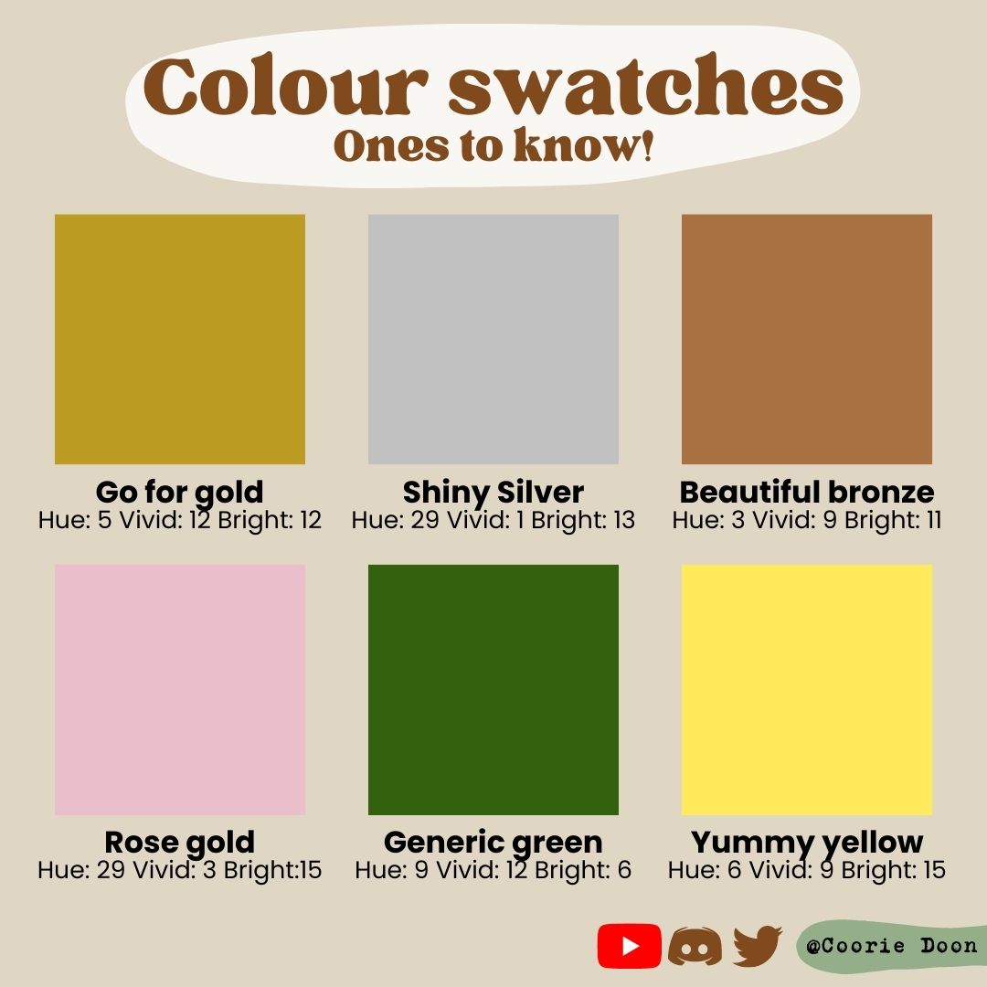 cooriedoon_'s tweet photo. Next up, is colours! 🌈

Attached is a few refs &amp; codes for key colours. But tbh, play around and don't be afraid to keep trying! Even I take multiple attempts to get it right.

Google doc: https://t.co/VA7OjcqEyo
Colour picker: https://t.co/nW79XmPHdM https://t.co/qplzksUh5D