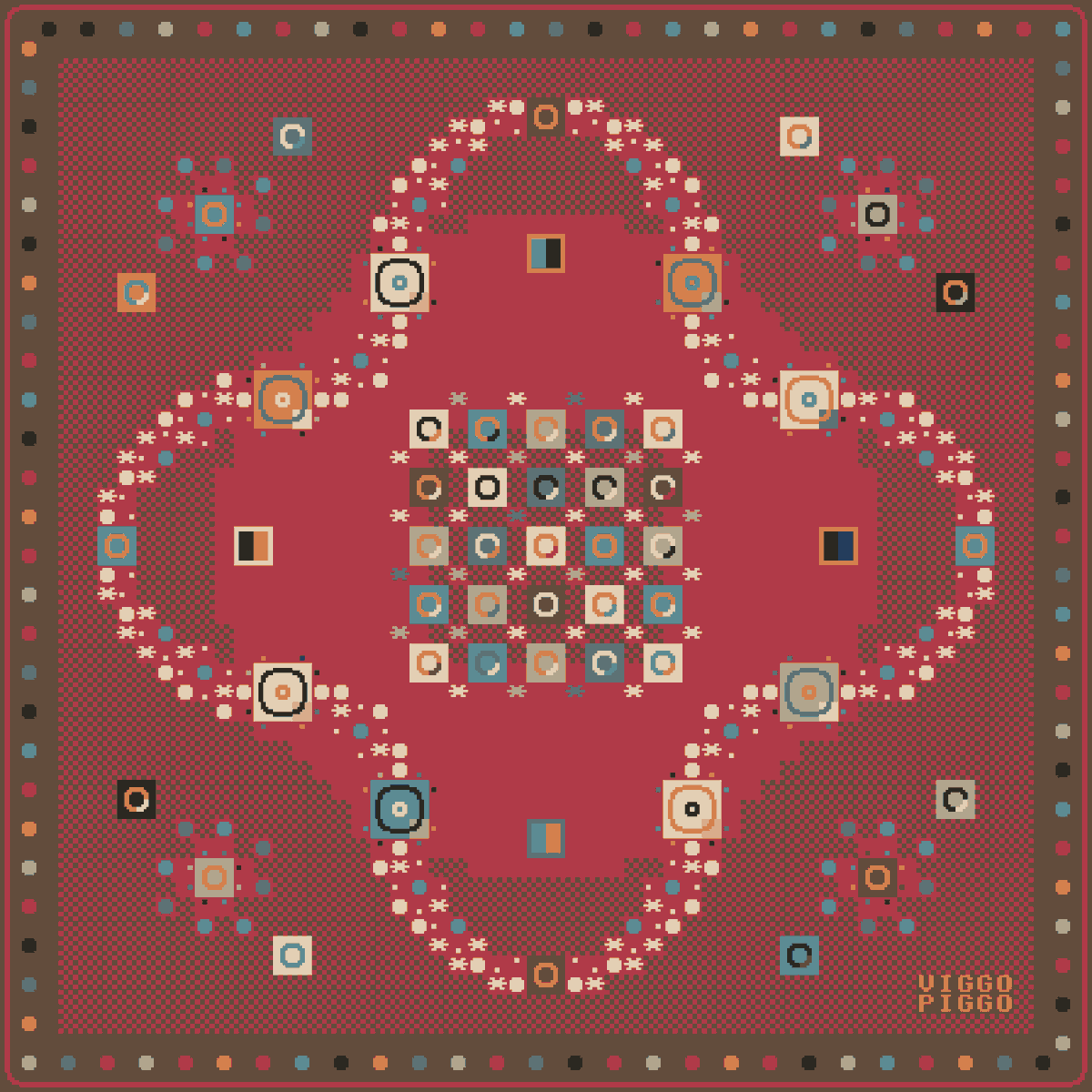 viggopiggo_'s tweet image. A #textmode translation of Swedish textile designer Barbro Nilsson: Röda rabatten / the red flowerbed 🌱 #playscii #pixelart